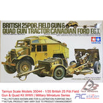 Tamiya Scale Models #35044 - 1/35 British 25 Pdr.Field Gun & Quad Kit WWII | Military Miniature Series