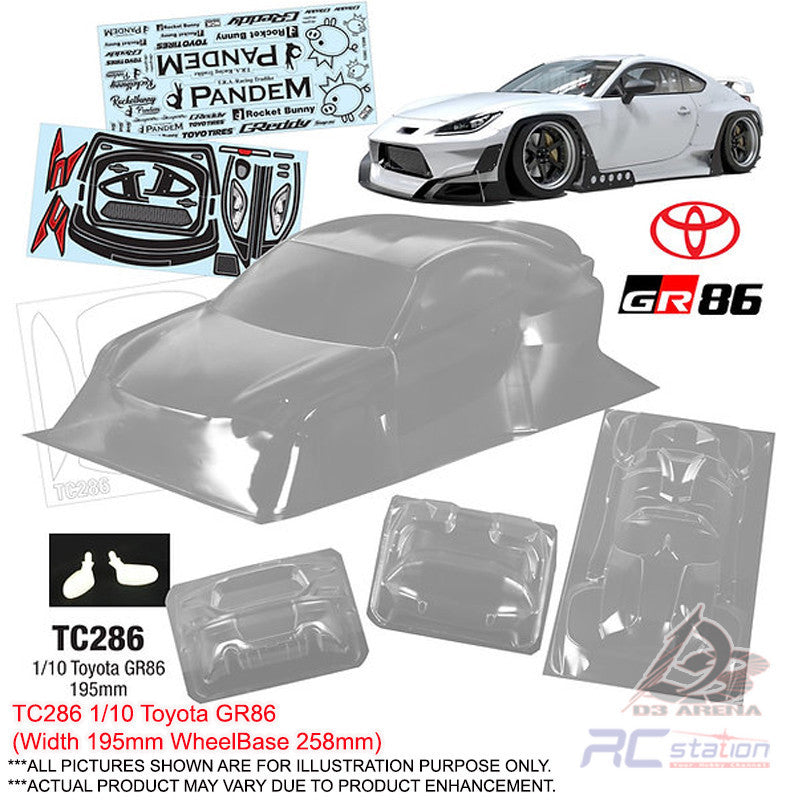 Team C Clear Body Shell TC286 1/10 Toyota GR86 (Width 195mm