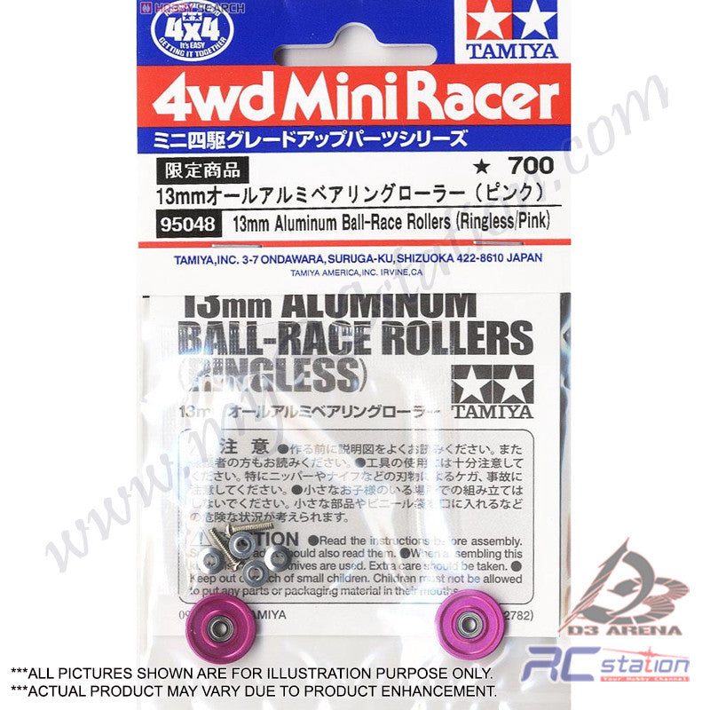 Tamiya #95048 - JR 13mm Aluminum Ball-Race Rollers (Ringless/Pink 