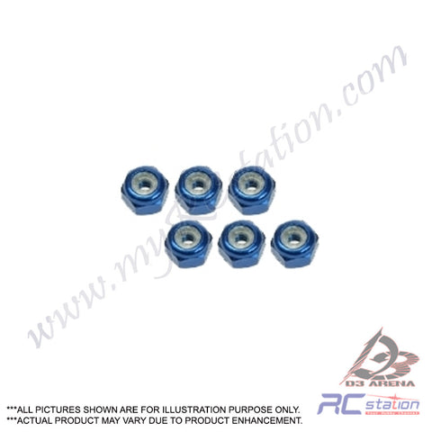 3Racing #3RAC-N20/BU/V2 - 2mm Aluminum Lock Nuts (6 Pcs) - Blue