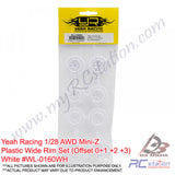 Yeah Racing #WL-0160WH - Yeah Racing Plastic Wide Rim Set (Offset 0 +1+2 +3) White For 1/28 RWD Mini-Z