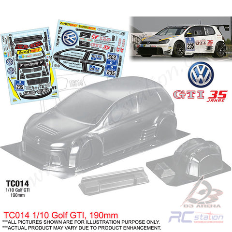 Team C Racing Clear Body Shell TC014 1/10 Golf GTI (Width 190mm, WheelBase 258mm)