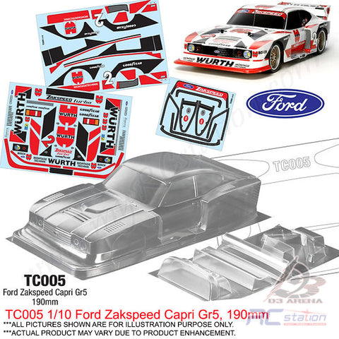 Team C Racing Clear Body Shell TC005 1/10 Ford Zakspeed Capri Gr5 (Width 190mm, WheelBase 258mm)