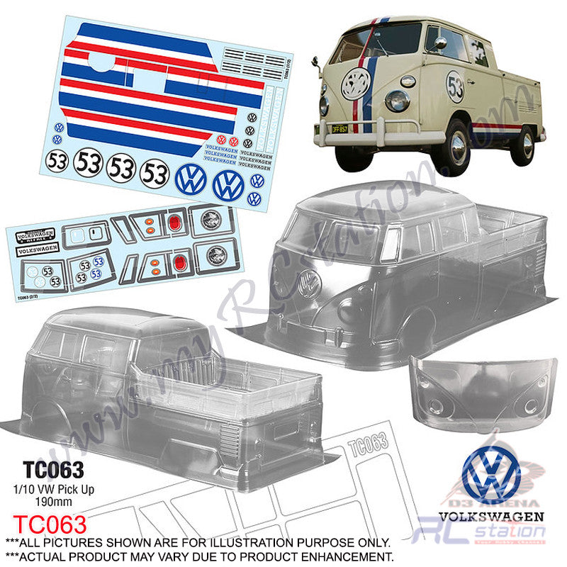 TeamC Racing 1/10 Clear Body Shell TC063 Volkswagen Pick Up (Width