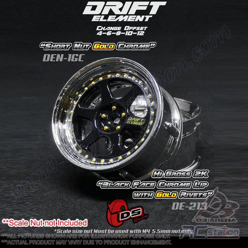 DE 6 Spoke Wheel Set - Hi Gloss 2K Black/Chrome w/ Gold Rivets DE 6 Spoke Wheel Set - Hi Gloss 2K Black/Chrome w/ Gold Rivets