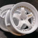 DS Racing #DE-004 - Drift Element Wheel Rim - Adjustable Offset (2pcs) / Triple White with Gold Rivets