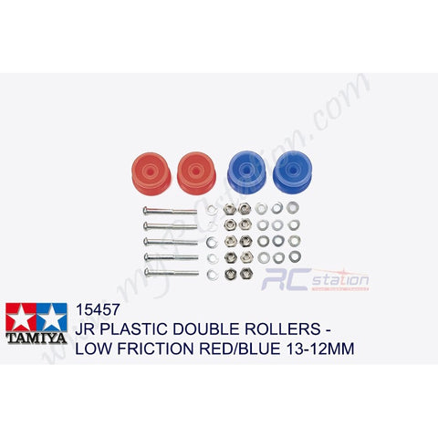 Tamiya #15457 - JR Plastic Double Rollers - Low Friction Red/Blue 13-12mm [15457]