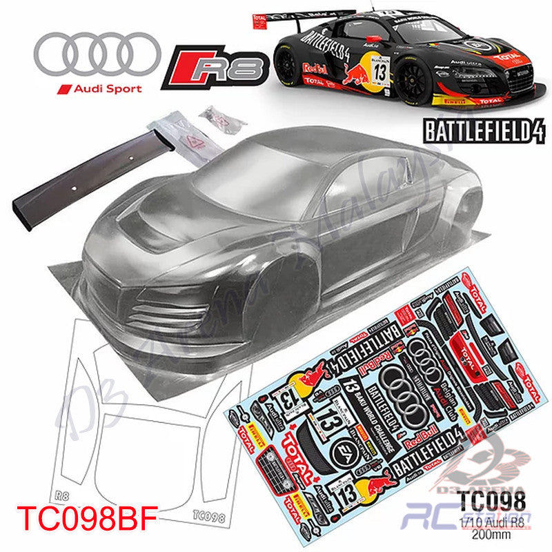 TeamC Racing 1/10 Clear Body Shell TC098 Audi R8 (Width 195mm - Main Image