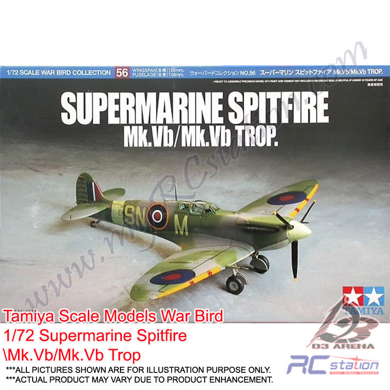 Tamiya Supermarine Spitfire 1:72 Scale Aircraft Model Kit - Plastic Model Building Kit