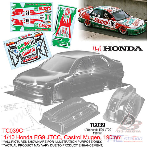 Team C Racing Clear Body Shell TC039 1/10 Honda EG9 JTCC (Width 190mm, WheelBase 258mm)