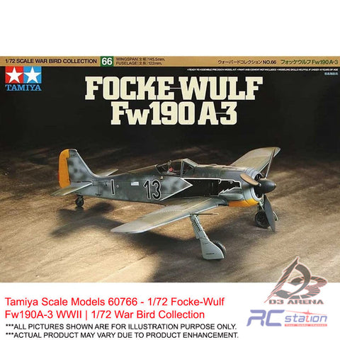 Tamiya Scale Models #60766 - 1/72 Focke-Wulf Fw190A-3 WWII | 1/72 War Bird Collection