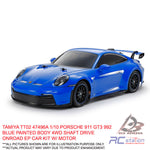 TAMIYA TT02  #47496A 1/10 PORSCHE 911 GT3 992 BLUE PAINTED BODY 4WD SHAFT DRIVE ONROAD EP CAR KIT W/ MOTOR