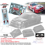 Team C Clear Body Shell TC106 1/10 Mitsubishi Lancer Evolution 6 (Width 190mm, WheelBase 258mm)