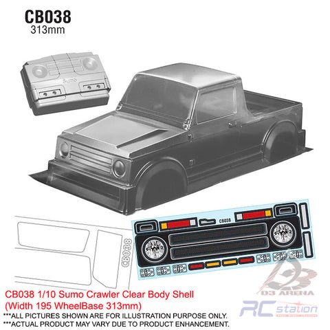 TeamC Racing Crawler Clear Body Shell CB038 1/10 Sumo Crawler Body (Width 195mm, WheelBase 313mm)