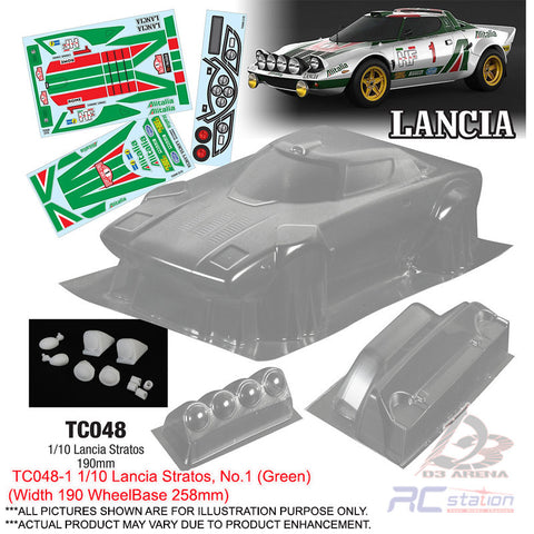Team C Clear Body Shell TC048 1/10 Lancia Stratos (Width 190mm, WheelBase 258mm)