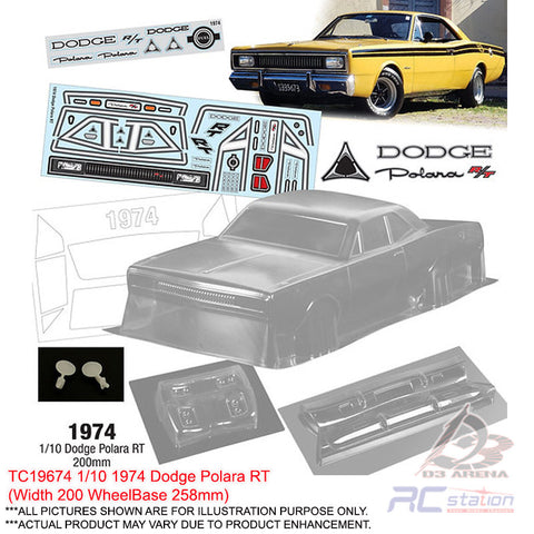 Team C Clear Body Shell TC1974 1/10 1974 Dodge Polara RT (Width 200mm, WheelBase 258mm)