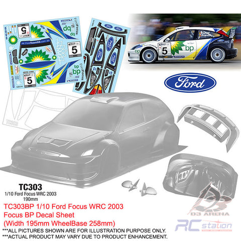 Team C Clear Body Shell TC303 1/10 Ford Focus WRC 2003 (Width 190mm, WheelBase 258mm)