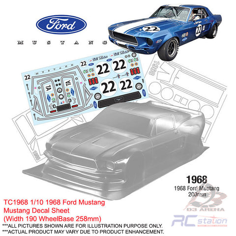 Team C Clear Body Shell TC1968 1/10 1968 Ford Mustang / GTS (Width 190/200mm, WheelBase 258mm)