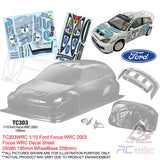 Team C Clear Body Shell TC303 1/10 Ford Focus WRC 2003 (Width 190mm, WheelBase 258mm)