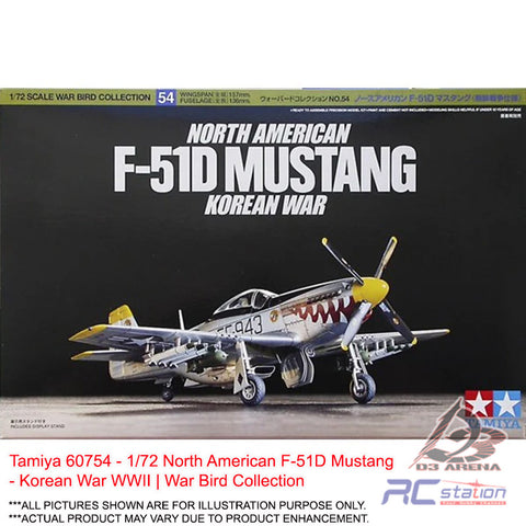 Tamiya #60754 - 1/72 North American F-51D Mustang - Korean War WWII | War Bird Collection