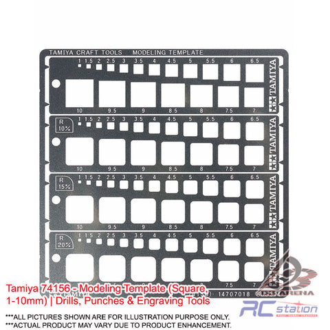 Tamiya Tools #74156 - Modeling Template (Square, 1-10mm) | Drills, Punches & Engraving Tools
