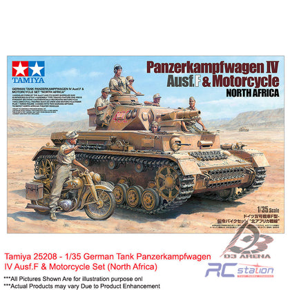 Tamiya #25208 - 1/35 German Tank Panzerkampfwagen IV Ausf.F & Motorcycle Set (North Africa)