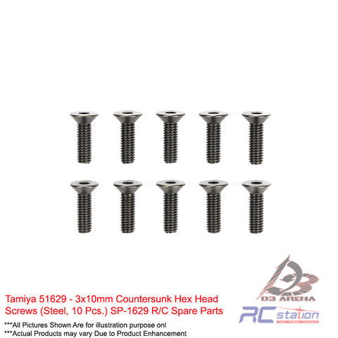 Tamiya #51629 - 3x10mm Countersunk Hex Head Screws (Steel, 10 Pcs.) SP-1629 R/C Spare Parts