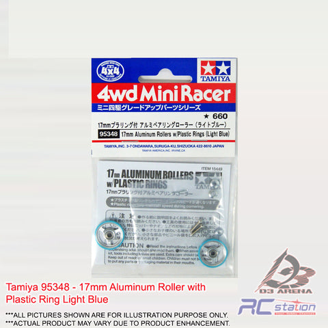 Tamiya #95348 - 17mm Aluminum Roller with Plastic Ring Light Blue