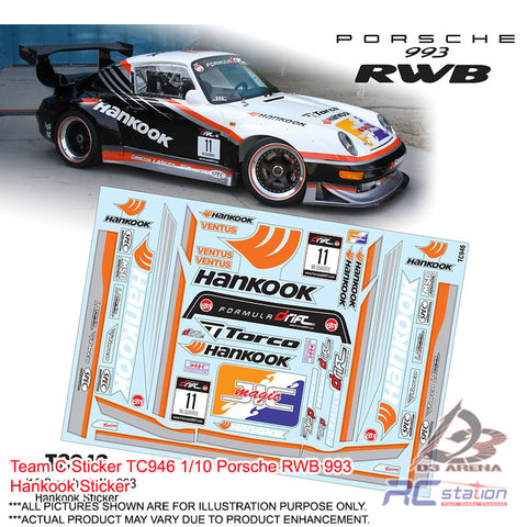 Team C Sticker TC946 1/10 Porsche RWB 993 Hankook Sticker