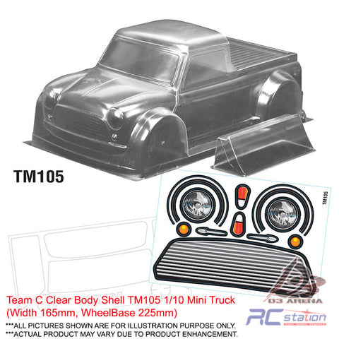 Team C Clear Body Shell TM105 1/10 Mini Truck (Width 165mm, WheelBase 225mm)