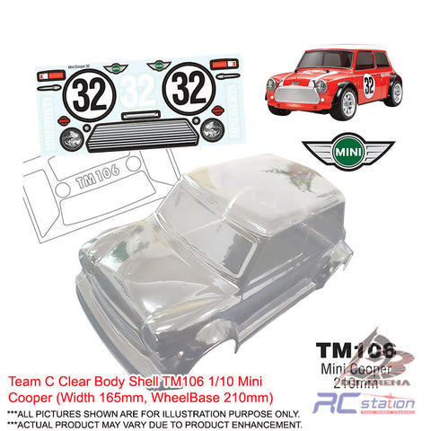 Team C Clear Body Shell TM106 1/10 Mini Cooper (Width 165mm, WheelBase 210mm)