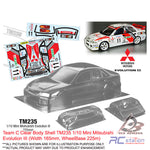 Team C Clear Body Shell TM235 1/10 Mini Mitsubishi Evolution III (Width 165mm, WheelBase 225m)