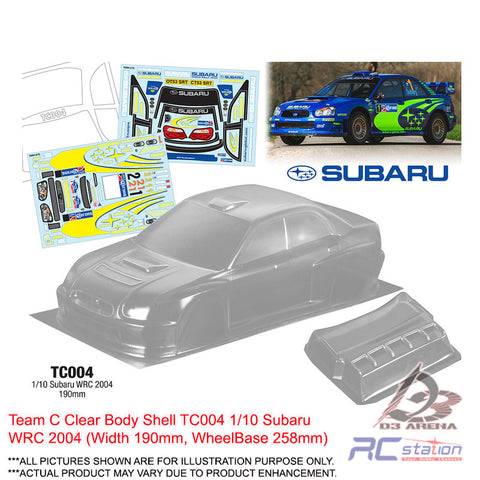 Team C Clear Body Shell TC004 1/10 Subaru WRC 2004 (Width 190mm, WheelBase 258mm)