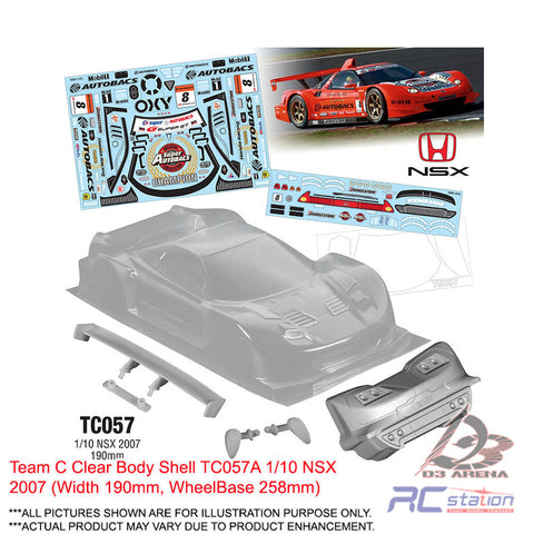 Team C Clear Body Shell TC057 1/10 NSX 2007 (Width 190mm, WheelBase 258mm)