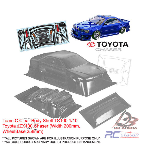 Team C Clear Body Shell TC100 1/10 Toyota JZX100 Chaser (Width 200mm, WheelBase 258mm)