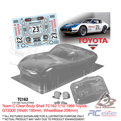 Team C Clear Body Shell TC162 1/10 1966 Toyota GT2000 (Width 190mm, WheelBase 258mm)