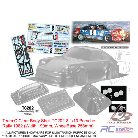 Team C Clear Body Shell TC202-8 1/10 Porsche Rally 1982 (Width 190mm, WheelBase 258mm)