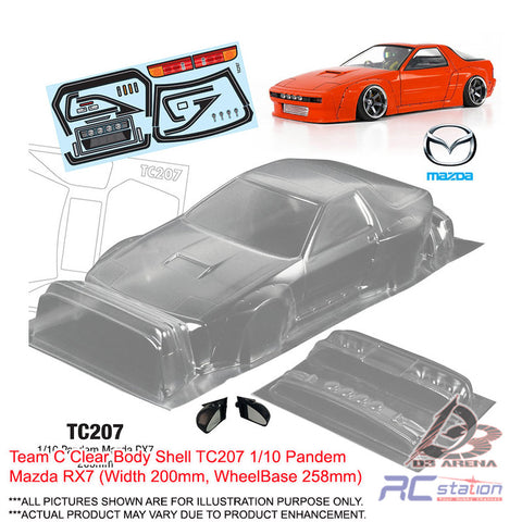 Team C Clear Body Shell TC207 1/10 Pandem Mazda RX7 (Width 200mm, WheelBase 258mm)