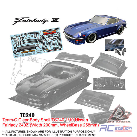 Team C Clear Body Shell TC240 1/10 Nissan Fairlady 240Z (Width 200mm, WheelBase 258mm)