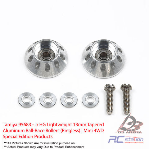 Tamiya #95683 - Jr HG Lightweight 13mm Tapered Aluminum Ball-Race Rollers (Ringless) | Mini 4WD Special Edition Products