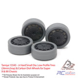 Tamiya #15545 - Jr Hard Small Dia. Low-Profile Tires (26mm,Gray) & Carbon Dish Wheels for Super X & XX Chassis