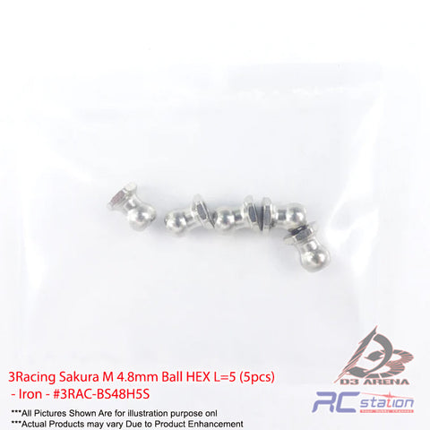 3Racing Sakura M 4.8mm Ball HEX L=5 (5pcs) - Iron - #3RAC-BS48H5S