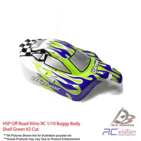 HSP Off Road Nitro RC 1/10 Buggy Body Shell Green V2 Cut