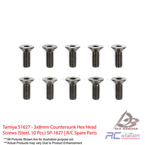 Tamiya #51627 - 3x8mm Countersunk Hex Head Screws (Steel, 10 Pcs.) SP-1627 | R/C Spare Parts
