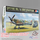 Tamiya #25211 - 1/48 Supermarine Spitfire Mk.I with Light Utility Car 10HP Model Kit | Limited Edition Static Products