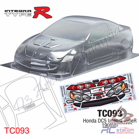 TeamC Racing 1/10 Clear Body Shell TC093 Honda DC5 (Width 190mm, WheelBase 258mm)