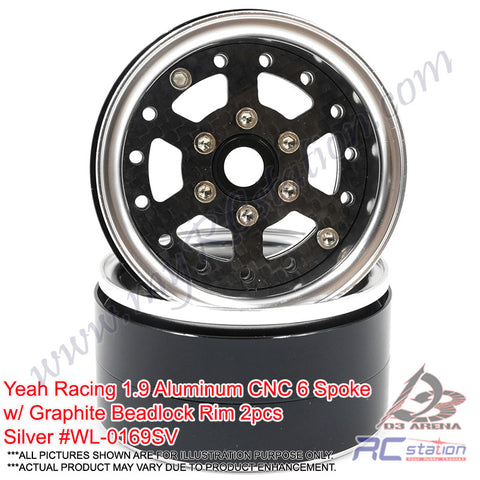 Yeah Racing #WL-0169SV - Yeah Racing 1.9 Aluminum CNC 6 Spoke w/ Graphite Beadlock Rim 2pcs Silver