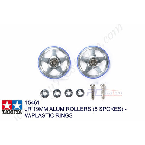 Tamiya #15461 - JR 19mm Aluminum Rollers(5 Spokes) w/Plastic Rings [15461]