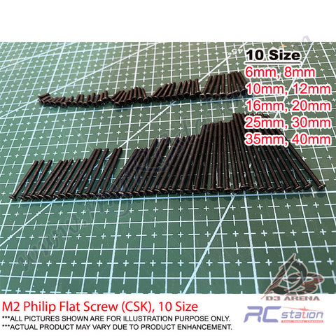 Tamiya Screw M2 Philip Flat Scew, M2 CSK Screw, 10 Sizes (6,8,10,12,16,20,25,30,35,40mm)