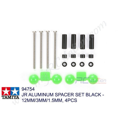 Tamiya #94754 - JR Aluminum Spacer Set Black - 12mm/3mm/1.5mm/4pcs [94754]